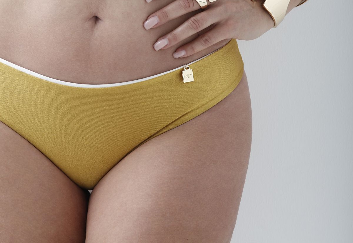 Bikini-Höschen Gold & Creme Mid-Rise wendbar