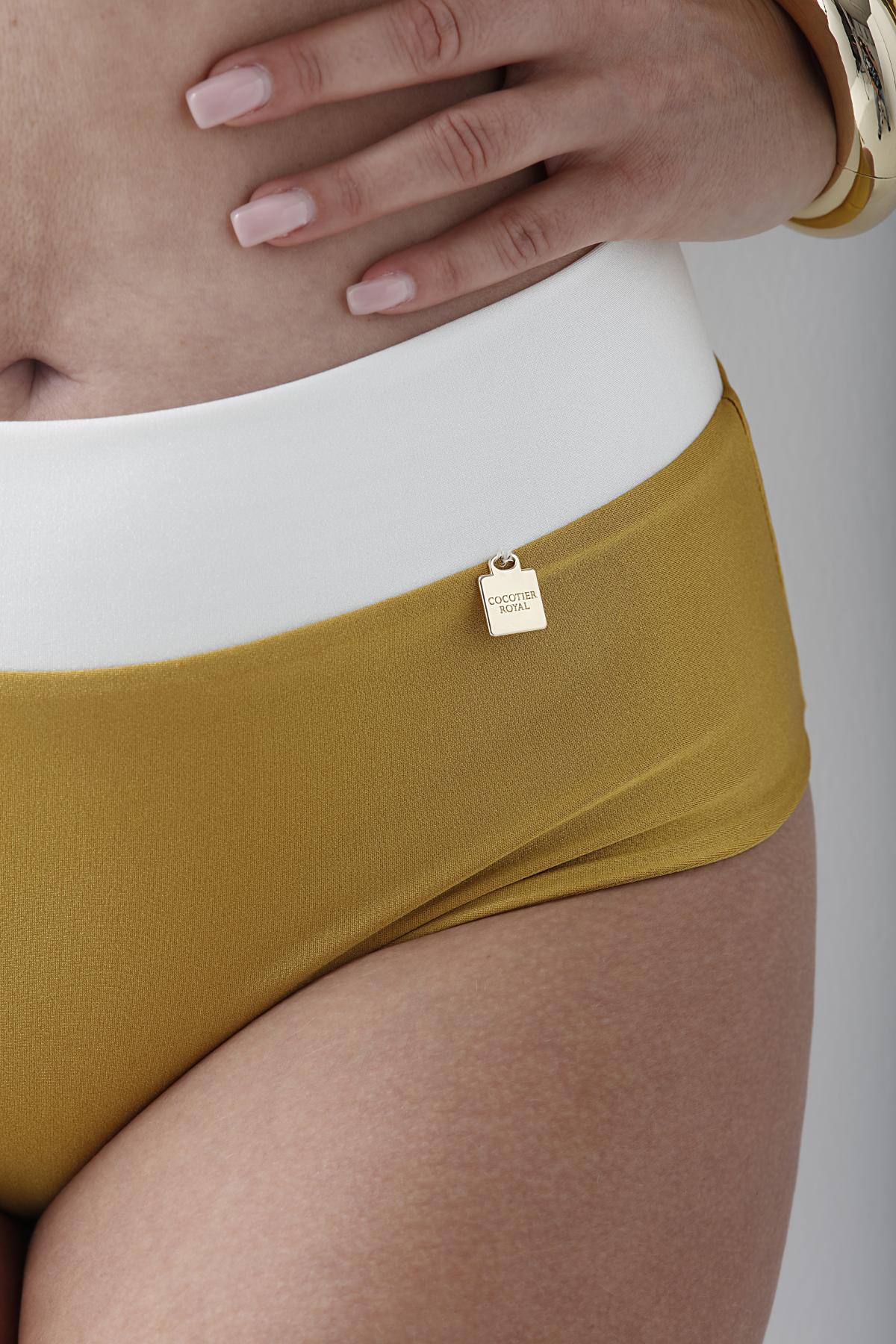 High-Waist Gold Bikini-Unterteil mit Bund in Creme